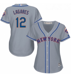 Womens Majestic New York Mets 12 Juan Lagares Replica Grey Road Cool Base MLB Jersey