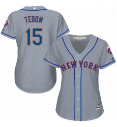 Womens Majestic New York Mets 15 Tim Tebow Replica Grey Road Cool Base MLB Jersey