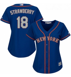 Womens Majestic New York Mets 18 Darryl Strawberry Authentic Royal Blue Alternate Road Cool Base MLB Jersey