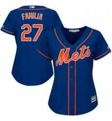 Womens Majestic New York Mets 27 Jeurys Familia Replica Royal Blue Alternate Home Cool Base MLB Jersey