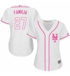 Womens Majestic New York Mets 27 Jeurys Familia Replica White Fashion Cool Base MLB Jersey