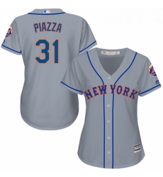Womens Majestic New York Mets 31 Mike Piazza Replica Grey Road Cool Base MLB Jersey