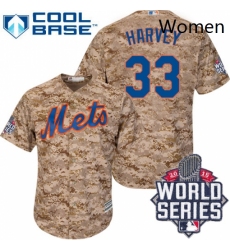 Womens Majestic New York Mets 33 Matt Harvey Authentic Camo 2015 World Series MLB Jersey