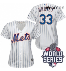 Womens Majestic New York Mets 33 Matt Harvey Replica WhiteBlue Strip 2015 World Series MLB Jersey
