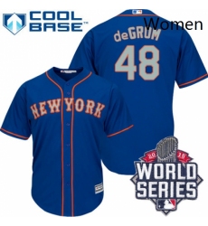 Womens Majestic New York Mets 48 Jacob deGrom Authentic BlueGrey NO 2015 World Series MLB Jersey