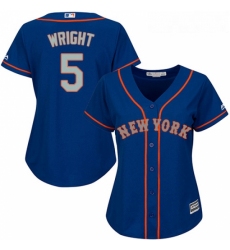 Womens Majestic New York Mets 5 David Wright Authentic BlueGrey NO MLB Jersey