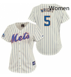 Womens Majestic New York Mets 5 David Wright Authentic CreamBlue Strip MLB Jersey