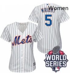 Womens Majestic New York Mets 5 David Wright Authentic WhiteBlue Strip 2015 World Series MLB Jersey