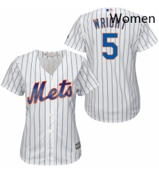 Womens Majestic New York Mets 5 David Wright Replica WhiteBlue Strip MLB Jersey