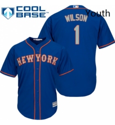 Youth Majestic New York Mets 1 Mookie Wilson Replica Royal Blue Alternate Road Cool Base MLB Jersey