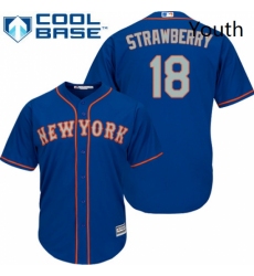 Youth Majestic New York Mets 18 Darryl Strawberry Authentic Royal Blue Alternate Road Cool Base MLB Jersey