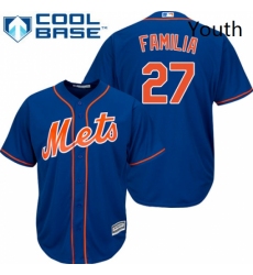 Youth Majestic New York Mets 27 Jeurys Familia Authentic Royal Blue Alternate Home Cool Base MLB Jersey