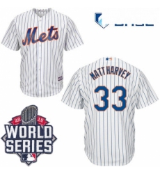 Youth Majestic New York Mets 33 Matt Harvey Authentic White Home Cool Base 2015 World Series MLB Jersey
