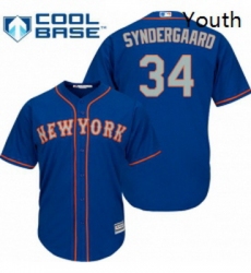 Youth Majestic New York Mets 34 Noah Syndergaard Authentic Royal Blue Alternate Road Cool Base MLB Jersey