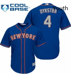 Youth Majestic New York Mets 4 Lenny Dykstra Authentic Royal Blue Alternate Road Cool Base MLB Jersey
