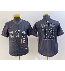Youth New York Mets 12 Francisco Lindor Graphite 2024 City Connect Limited Stitched Baseball Jersey 2