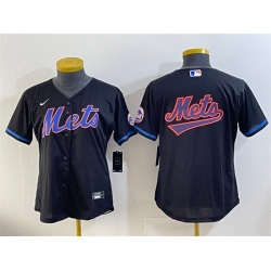 Youth New York Mets Team Big Logo Black Cool Base Stitched Baseball Jersey 1