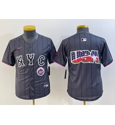 Youth New York Mets Team Big Logo Graphite 2024 City Connect Limited Stitched Baseball Jersey 1