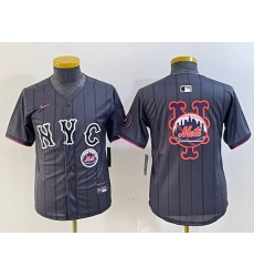 Youth New York Mets Team Big Logo Graphite 2024 City Connect Limited Stitched Baseball Jersey 3