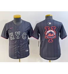 Youth New York Mets Team Big Logo Graphite 2024 City Connect Limited Stitched Baseball Jersey 5