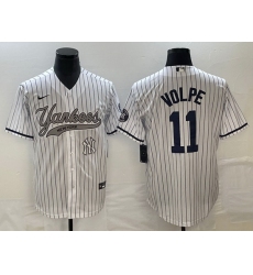 Men New York Yankees 11 Anthony Volpe White With Patch Cool Base Stitched Baseball Jersey