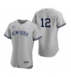 Men New York Yankees 12 Isiah Kiner Falefa Grey Flex Base Stitched jersey