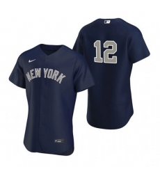 Men New York Yankees 12 Isiah Kiner Falefa Navy Flex Base Stitched jersey