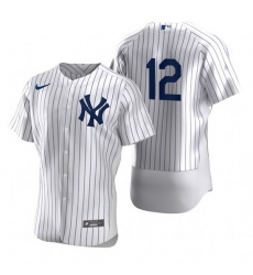 Men New York Yankees 12 Isiah Kiner Falefa White Flex Base Stitched jersey