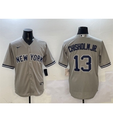 Men New York Yankees 13 Jazz Chisholm Jr  Grey Cool Base Stitched Baseball Jersey