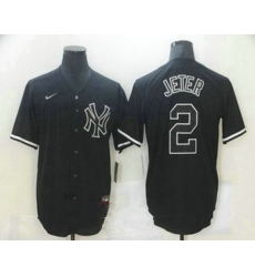 Men New York Yankees 2 Derek Jeter Black Fashion Stitched MLB Nike Cool Base Jersey