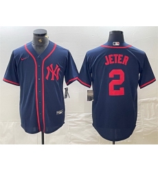 Men New York Yankees 2 Derek Jeter Navy Cool Base Stitched Baseball Jersey