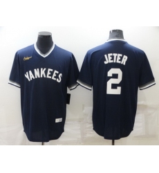 Men New York Yankees 2 Derek Jeter Navy Stitched Baseball jersey