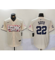 Men New York Yankees 22 Juan Soto Cream The Bronx Graffiti V2 Vapor Limited Stitched Baseball Jersey 2