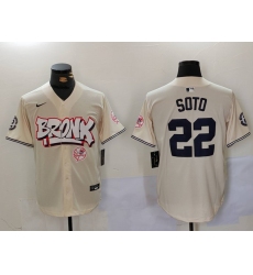 Men New York Yankees 22 Juan Soto Cream The Bronx Graffiti V2 Vapor Limited Stitched Baseball Jersey