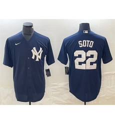 Men New York Yankees 22 Juan Soto Navy Cool Base Stitched Baseball Jersey 1