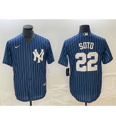 Men New York Yankees 22 Juan Soto Navy Cool Base Stitched Baseball Jersey