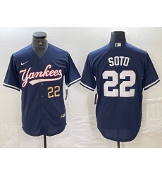 Men New York Yankees 22 Juan Soto Number Navy Cool Base Stitched Baseball Jerse