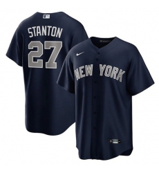 Men New York Yankees 27 Giancarlo Stanton Navy Cool Base Stitched Baseball Jerse