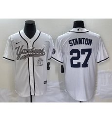 Men New York Yankees 27 Giancarlo Stanton White With Patch Cool Base Stitched Baseball Jersey