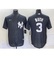 Men New York Yankees 3 Babe Ruth Black Cool Base Stitched Baseball Jersey