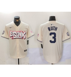 Men New York Yankees 3 Babe Ruth Cream The Bronx Graffiti V2 Vapor Limited Stitched Baseball Jersey 3