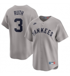Men New York Yankees 3 Babe Ruth Gray Cooperstown Collection Limited Stitched Baseball Jersey