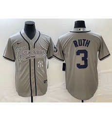 Men New York Yankees 3 Babe Ruth Gray With Patch Cool Base Stitched Baseball Jersey