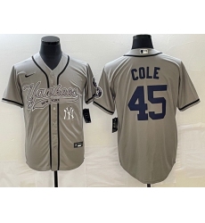 Men New York Yankees 45 Gerrit Cole Gray With Patch Cool Base Stitched Baseball Jersey