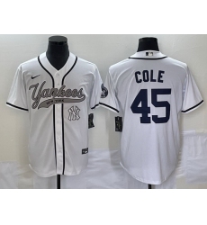 Men New York Yankees 45 Gerrit Cole White With Patch Cool Base Stitched Baseball Jersey