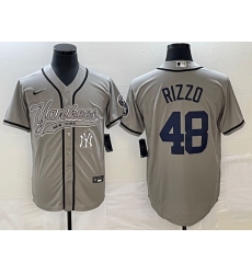 Men New York Yankees 48 Anthony Rizzo Gray With Patch Cool Base Stitched Baseball Jersey