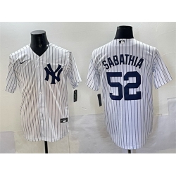 Men New York Yankees 52 C C  Sabathia White Cool Base Stitched Jersey