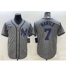 Men New York Yankees 7 Mickey Mantle Grey Cool Base Stitched Jersey
