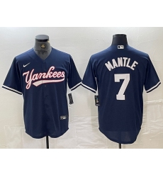 Men New York Yankees 7 Mickey Mantle Navy Cool Base Stitched Baseball Jersey