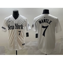 Men New York Yankees 7 Mickey Mantle White  27Gothic Legacy Edition 27 Vapor Premier Limited Stitched Baseball Jersey